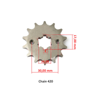 Lančanik prednji kineski ATV 110cc 420 fi 17mm 14 zuba