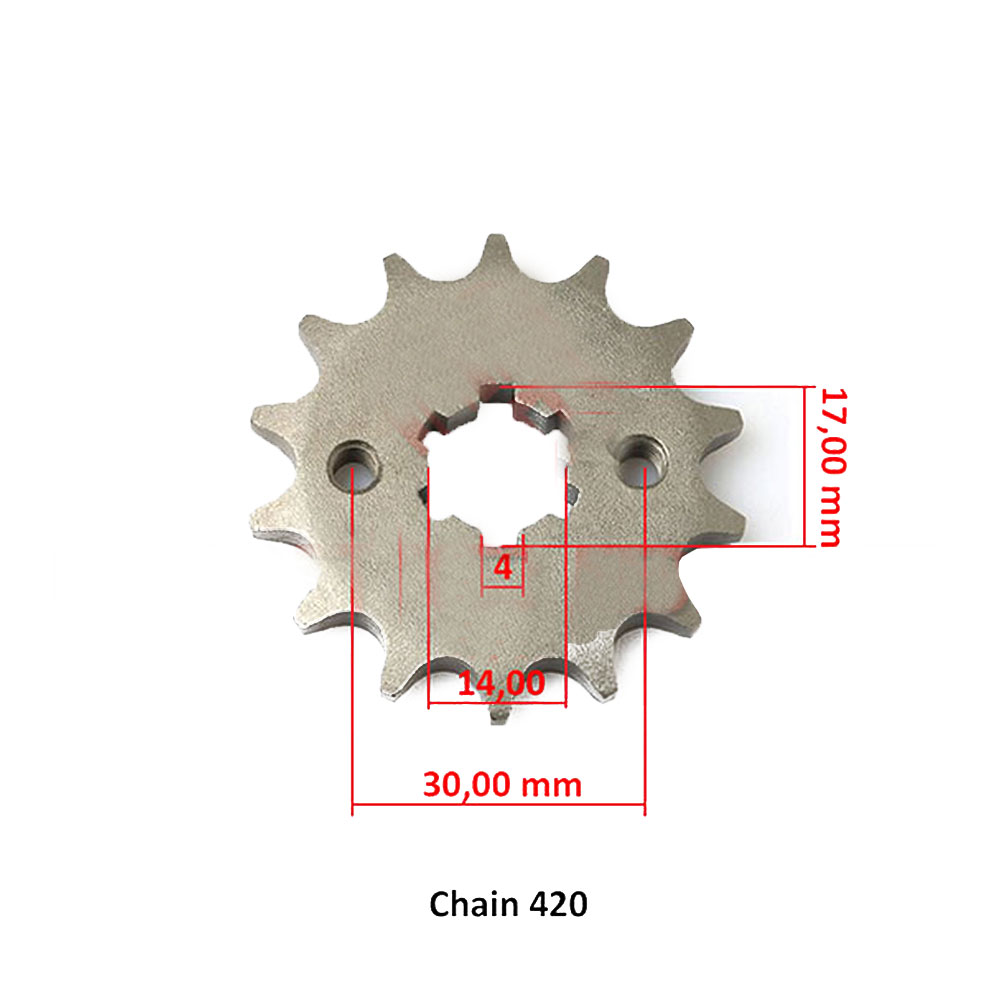Lančanik prednji kineski ATV 110cc 420 fi 17mm 14 zuba