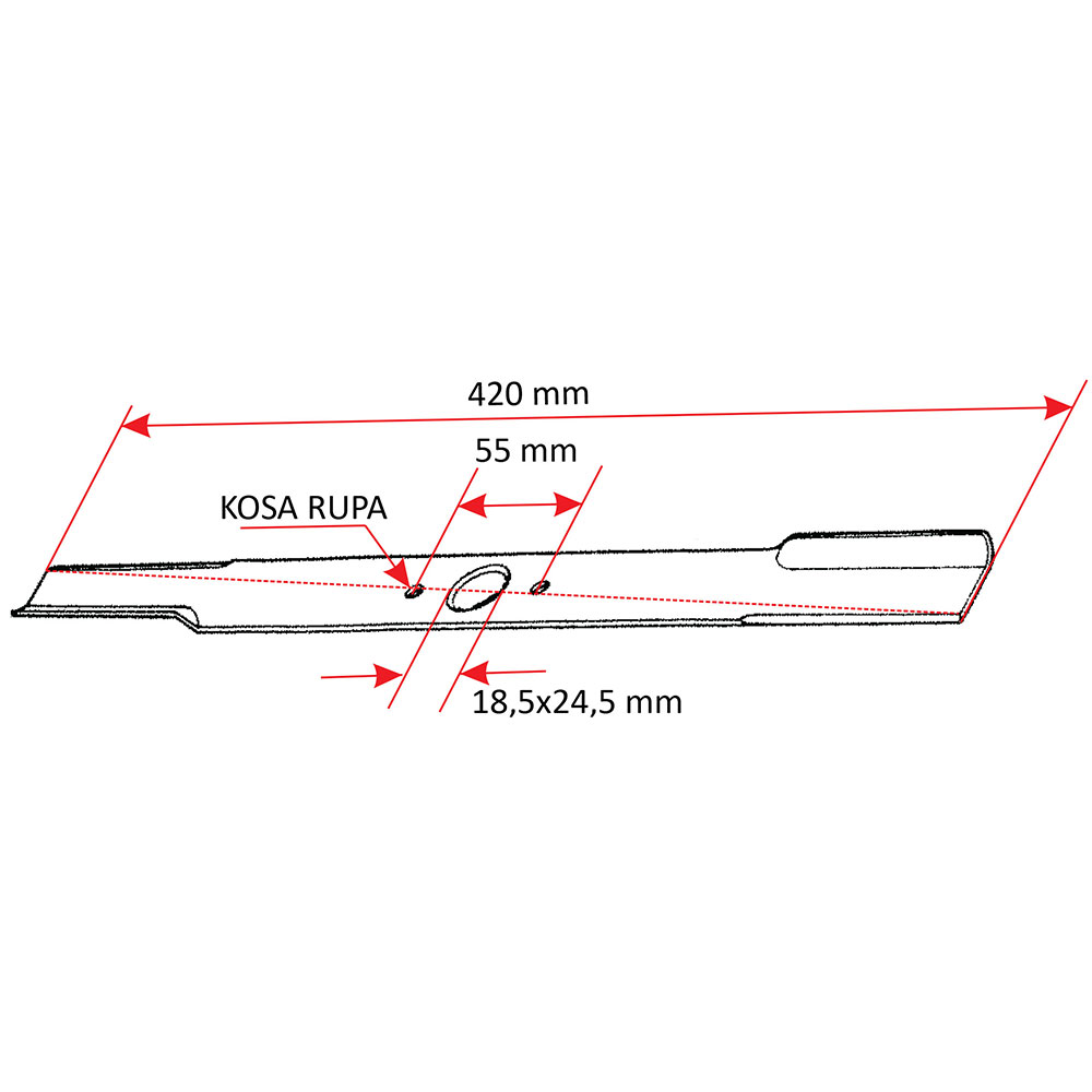 Nož kosačice L 420 mm elipsa (18,5 mm x 24,5 mm) Villager V42T NGP - kose rupe