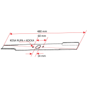 Nož kosačice L 480 mm fi 14mm (kosa rupa+kocka) TREX Villager VRS 480