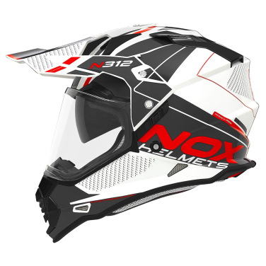 Kaciga NOX Cross sa vizirom N312 DRONE belo crvena 2XL