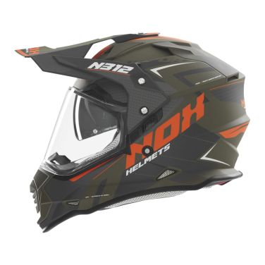 Kaciga NOX Cross sa vizirom N312 VAPOR KHAKI mat zeleno narandžasta L