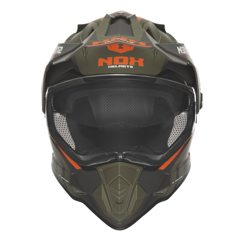 Kaciga NOX Cross sa vizirom N312 VAPOR KHAKI mat zeleno narandžasta XL