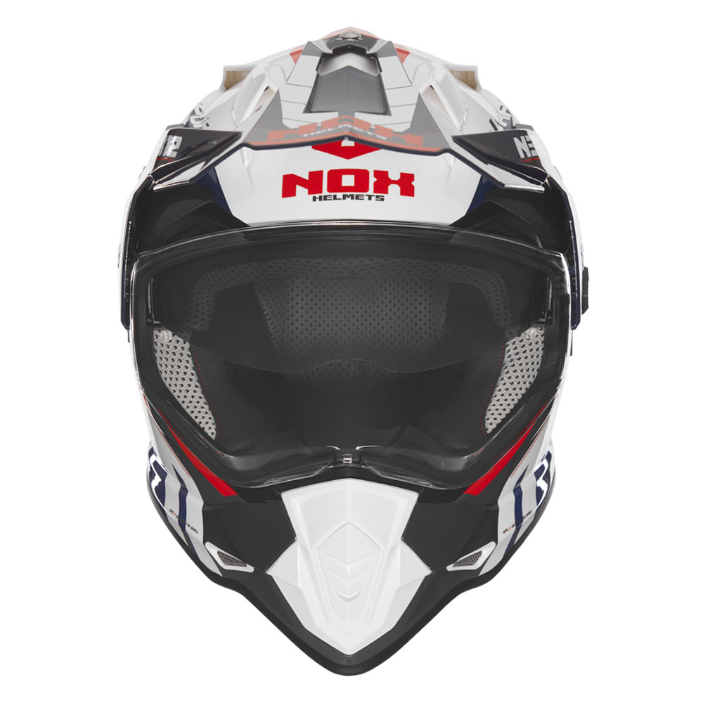 Kaciga NOX Cross sa vizirom N312 VAPOR belo plavo crvena L