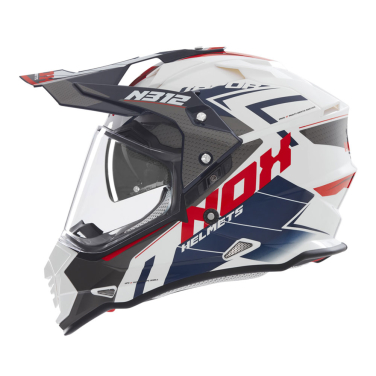 Kaciga NOX Cross sa vizirom N312 VAPOR belo plavo crvena L