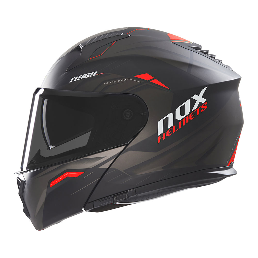 Kaciga NOX Flip Up N968 ULTRA sa naočarima mat crno crvena L