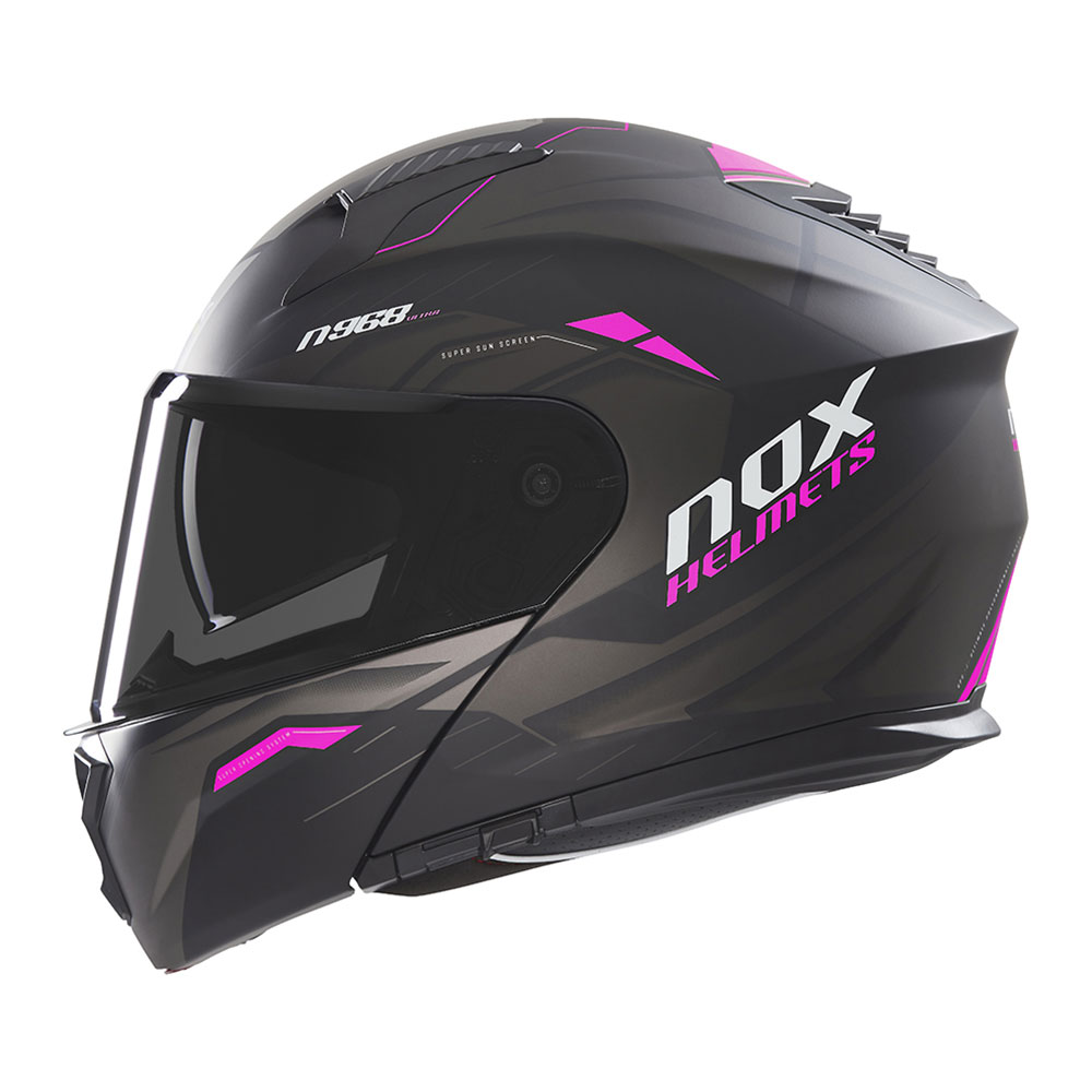 Kaciga NOX Flip Up N968 ULTRA sa naočarima mat crno roza S