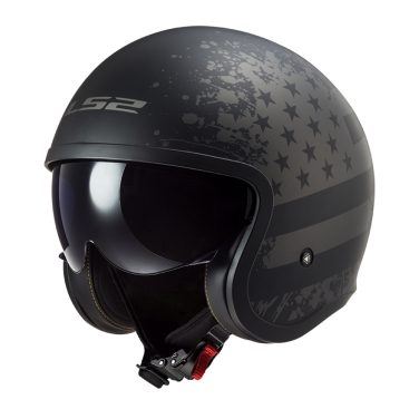 Kaciga LS2 Jet OF599 SPITFIRE  crna sa zastavom L