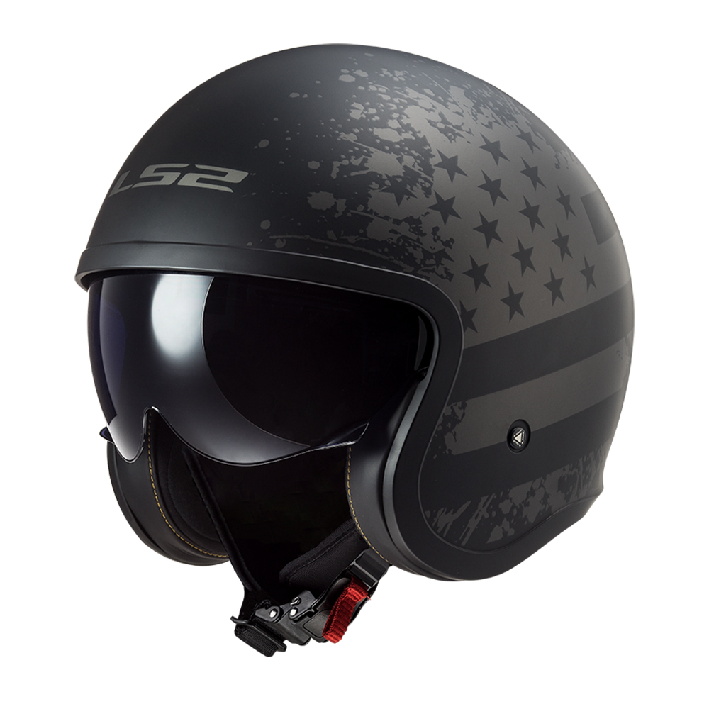 Kaciga LS2 Jet OF599 SPITFIRE  crna sa zastavom L