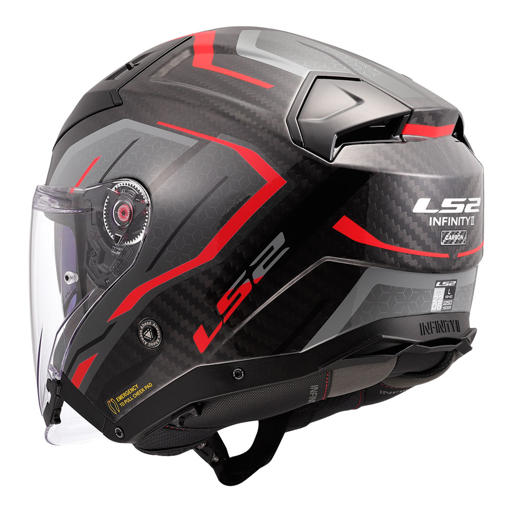 Kaciga LS2 Jet OF603 INFINITY II CARBON URUS crno crvena XL