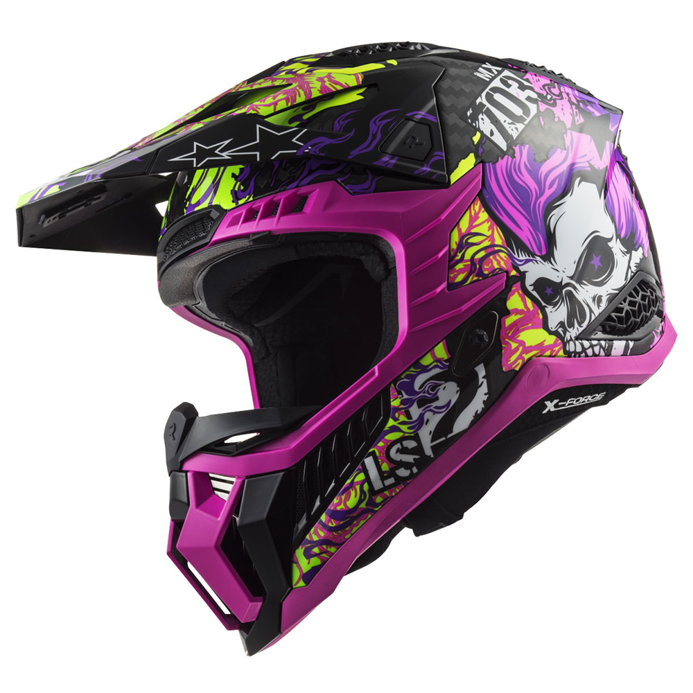 Kaciga LS2 Cross MX703 C X-FORCE CARBON FIRESKULL crno ljubičasta