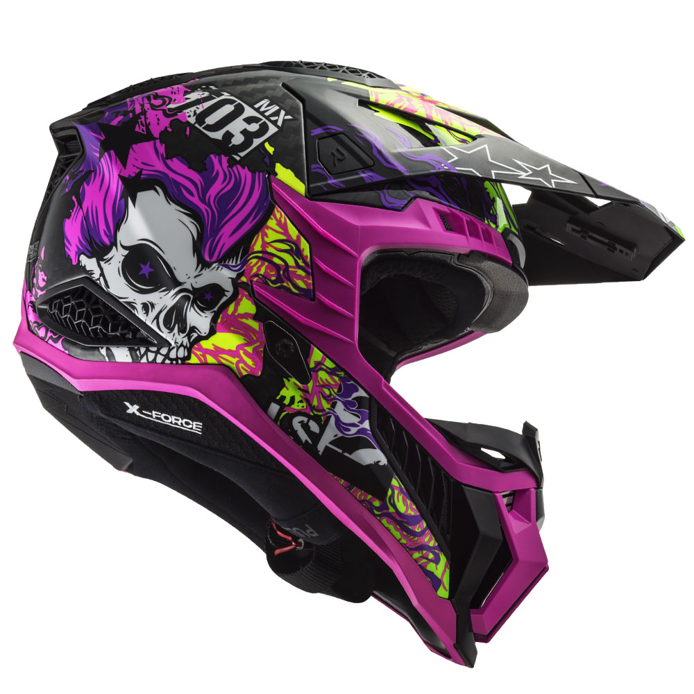 Kaciga LS2 Cross MX703 C X-FORCE CARBON FIRESKULL crno ljubičasta