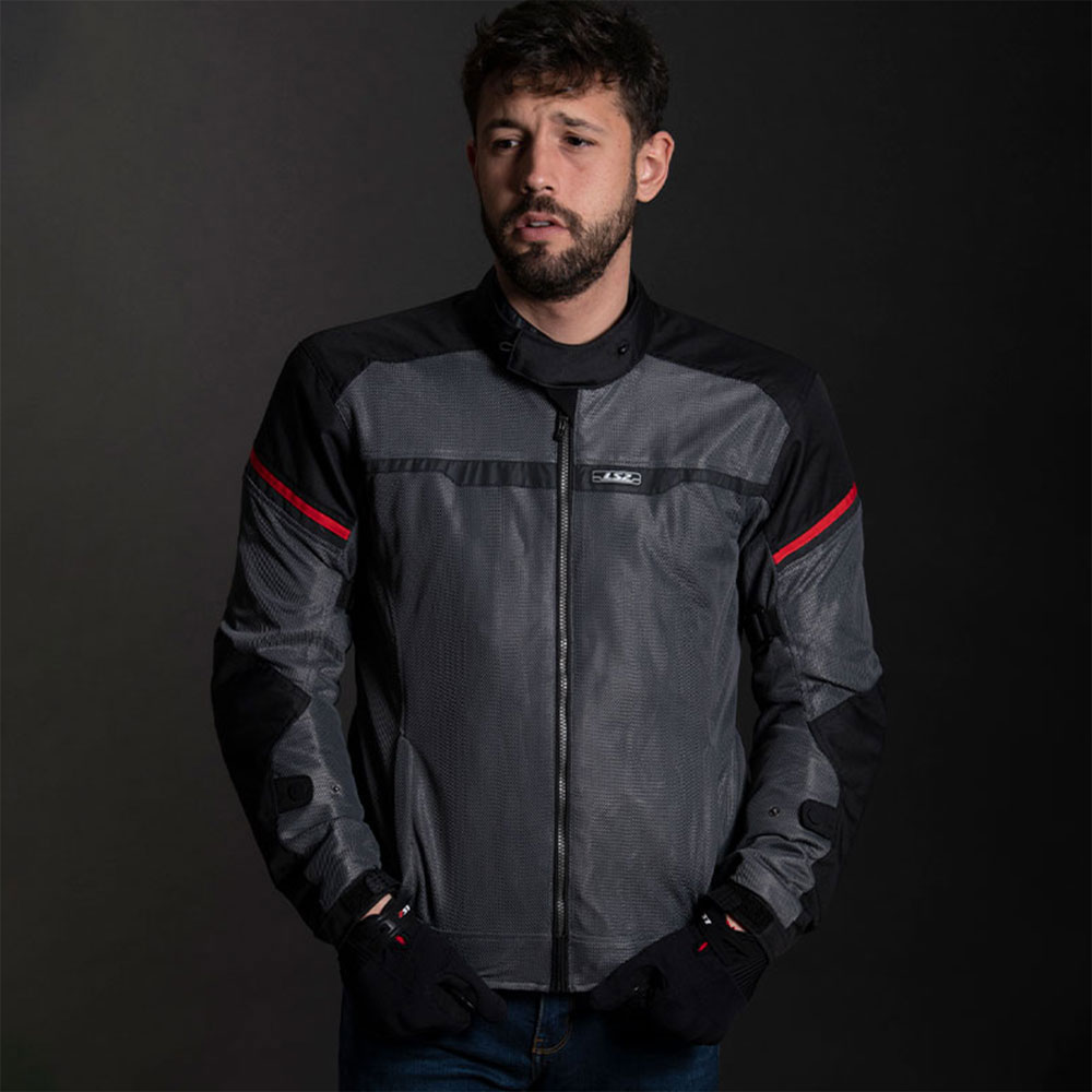 Jakna LS2 RIVA muška crno tamno sivo crvena 3XL