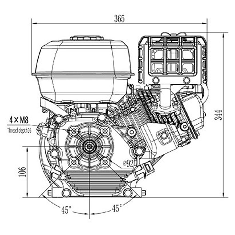 Motor Zongshen GB200 196cc ( 4,2 kW / 5,5 KS )  horizontalna radilica 19mm / 58mm