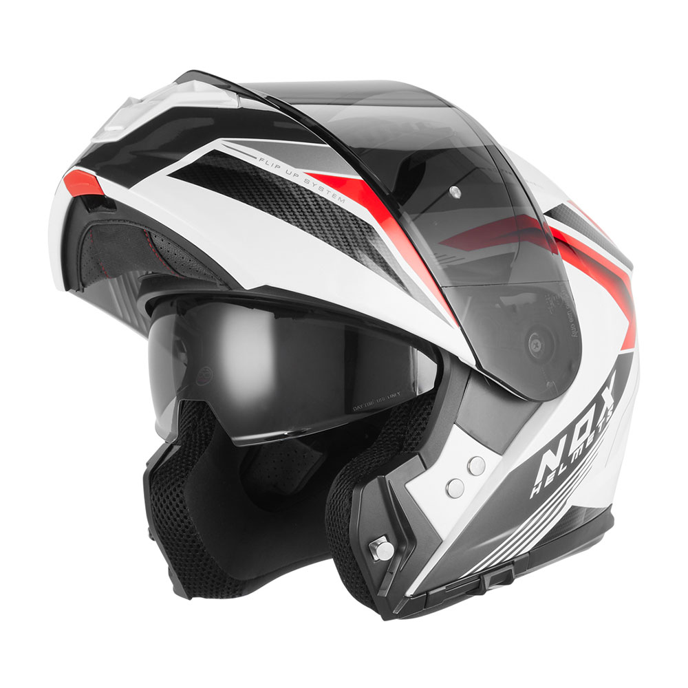 Kaciga NOX Flip Up N968 SHIFT sa naočarima belo crvena XL